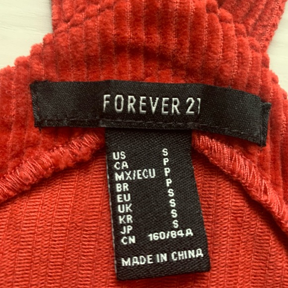 Forever 21 Red Corduroy Overalls Mini Dress w/ Pockets!! ❤️ - Picture 3 of 9